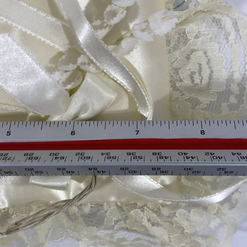 Vintage Satin Wedding Ring Bearer Pillow Champagne Lace And Silk Flowers 10.5”